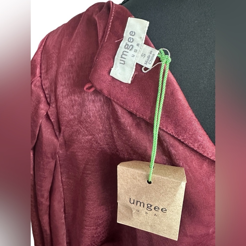 NWT Umgee Burgundy Long Sleeve Maxi Silk Feel Dress Size Small - Picture 8 of 8
